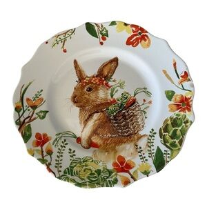 Pier 1 White and Green Dinnerware plate with Whimsical Design